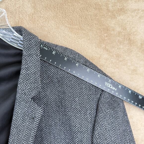 Claiborne Wool Blazer Mens 46 Gray Herringbone Tweed Sport Coat Business‎ Casual - Picture 12 of 13